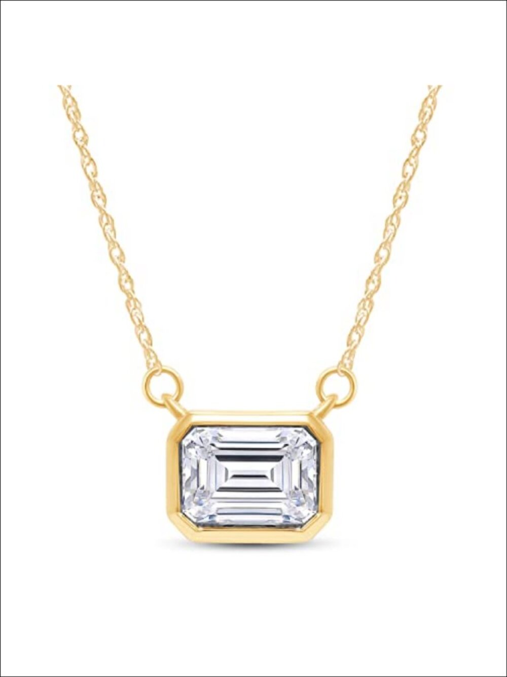 925 Sterling Silver Moissanite Pendant Necklace Bezel Set 1.50 CT Emerald Cut